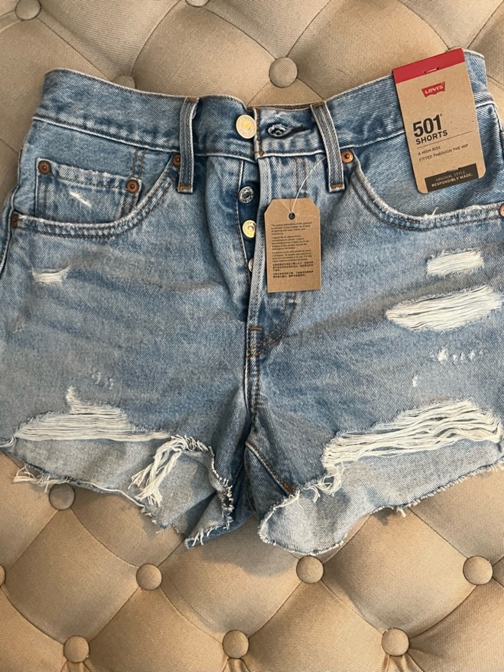 Levi's Light Blue Distressed 501 Cutoff Jean Shorts